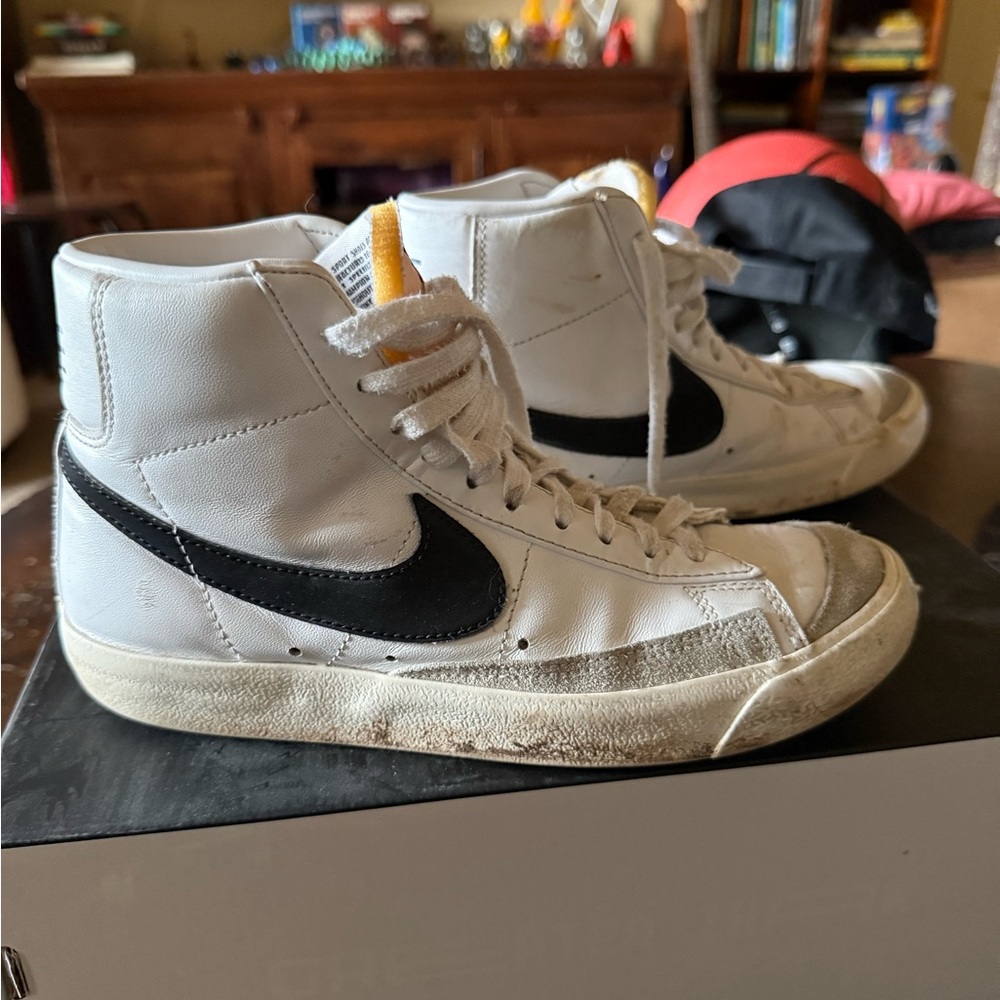 Nike Blazer Mid White Black Leather High-Top Sneakers